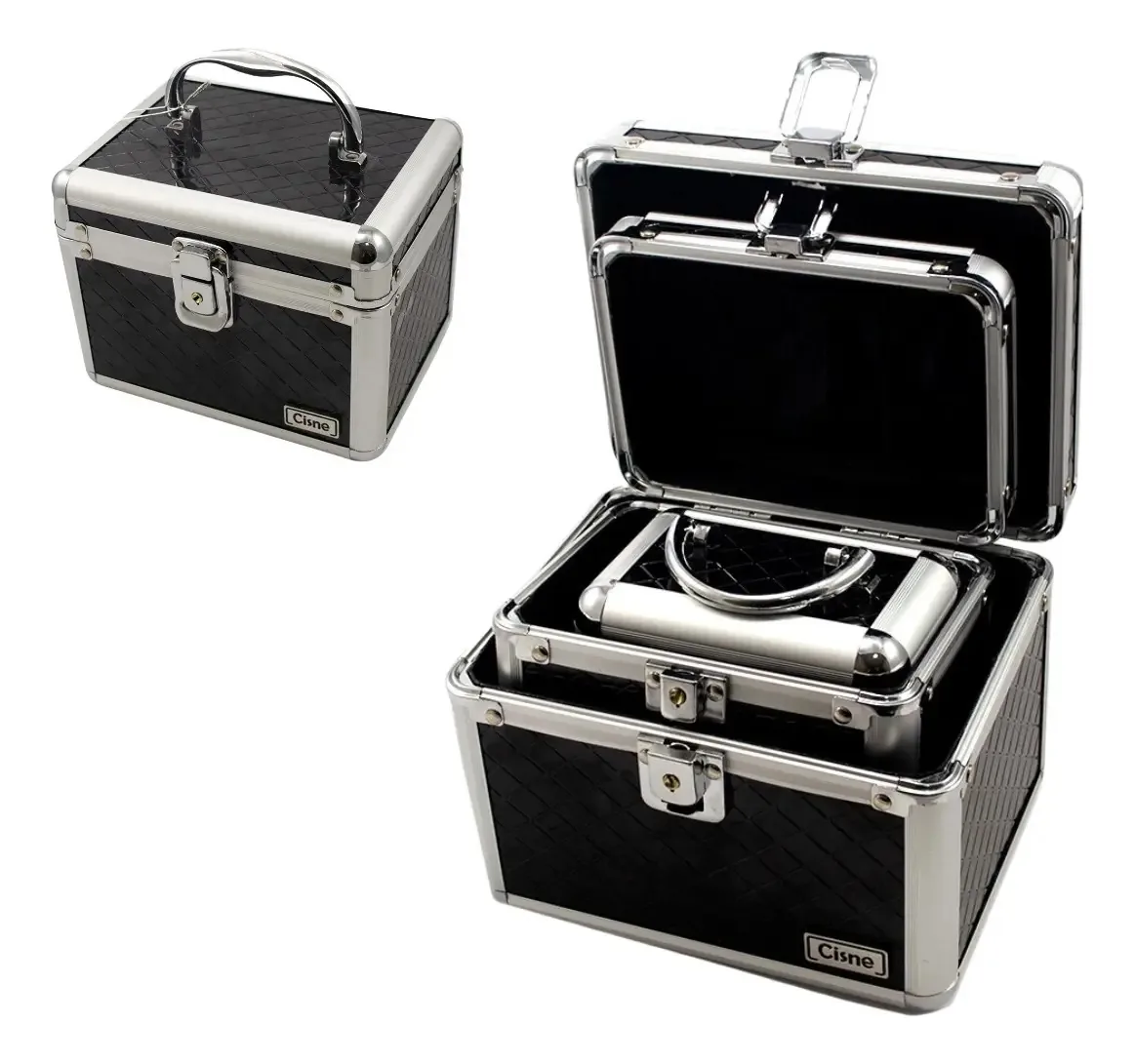 Kit 3 Maletas Para Maquiagem Esmaltes De Manicure Bijuterias Cor Preto