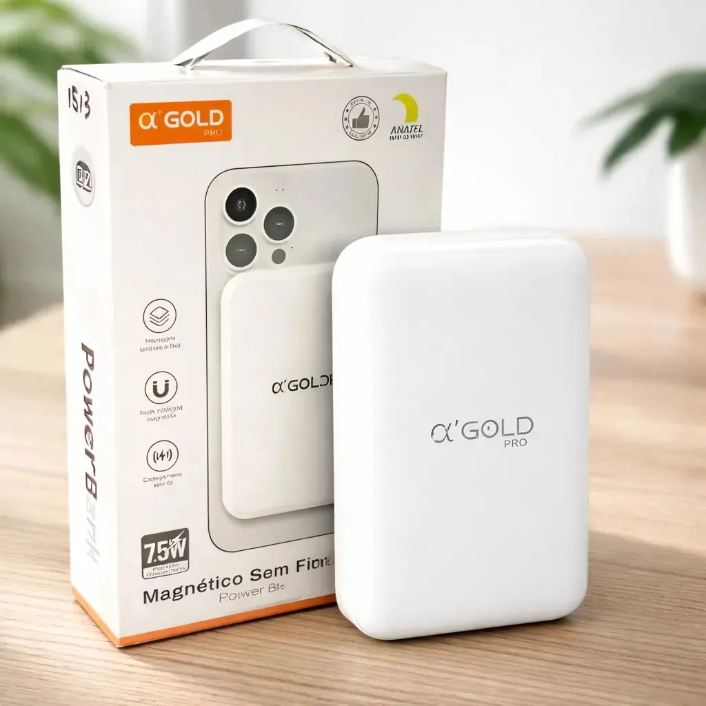 Carregador Portátil Magnético A'Gold Power Bank 10000mah Indução Branco
