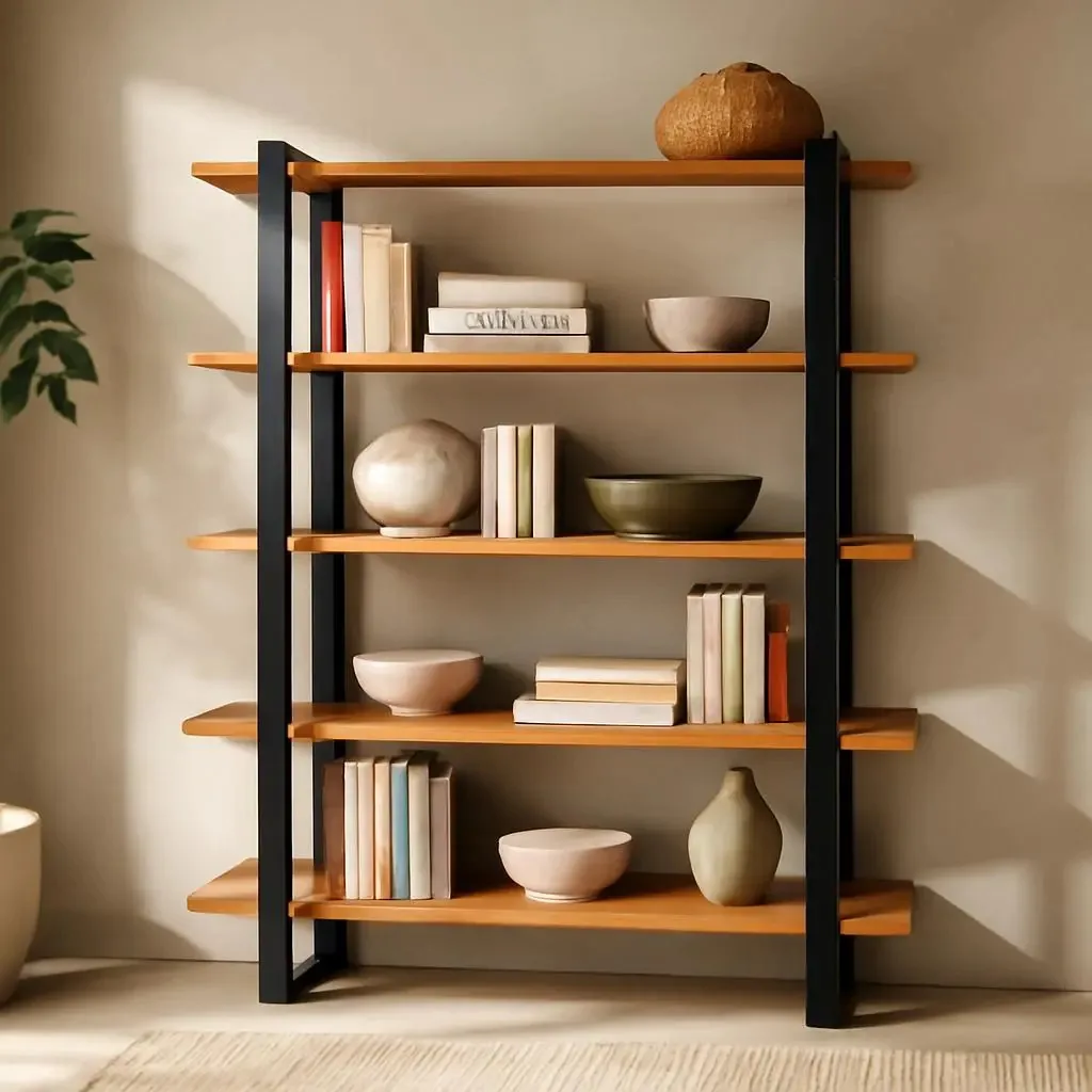 Estante Livreiro Industrial 5 Prateleiras Sala Marrom Preto