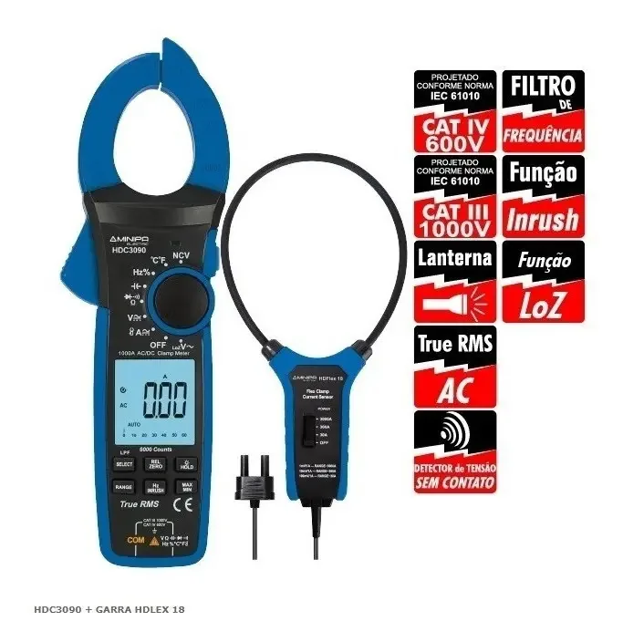Alicate Amperímetro Digital Com Garra 1000a Ac/dc Minipa Hdc
