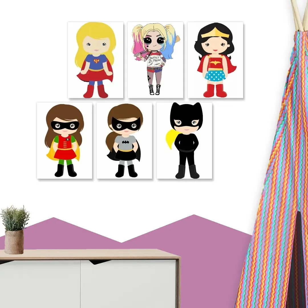 Quadros Super Heroínas Decorativo Infantil