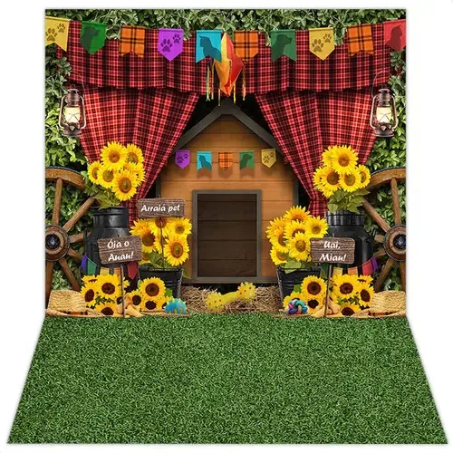 Fundo Fotográfico Festa Junina Pet Shop Cenário Girassol Tecido Sublimado 1,20x1,70m Painel Fotos Arraiá