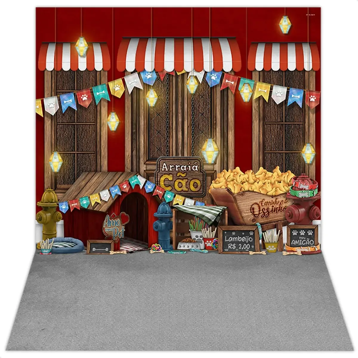 Fundo Fotográfico Festa Junina Pet Shop Em Tecido 1,2x1,7mt Desenho Impresso Arraiá Cão Pet-30
