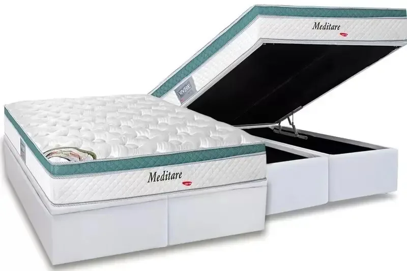 Box Bau Bipartido + Colchão Molas Ensacadas Herval - Casal Branco