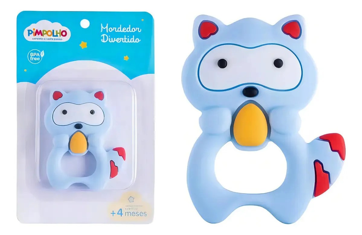 Mordedor Infantil Bichinhos Masc Pimpolho Azul Guaxinim