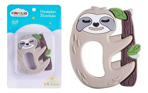 Mordedor Infantil Bichinhos Masc Pimpolho Cinza Preguica