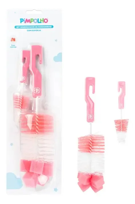 Kit Higienizador De Mamadeiras C/esponja Fem Pimpolho Rosa