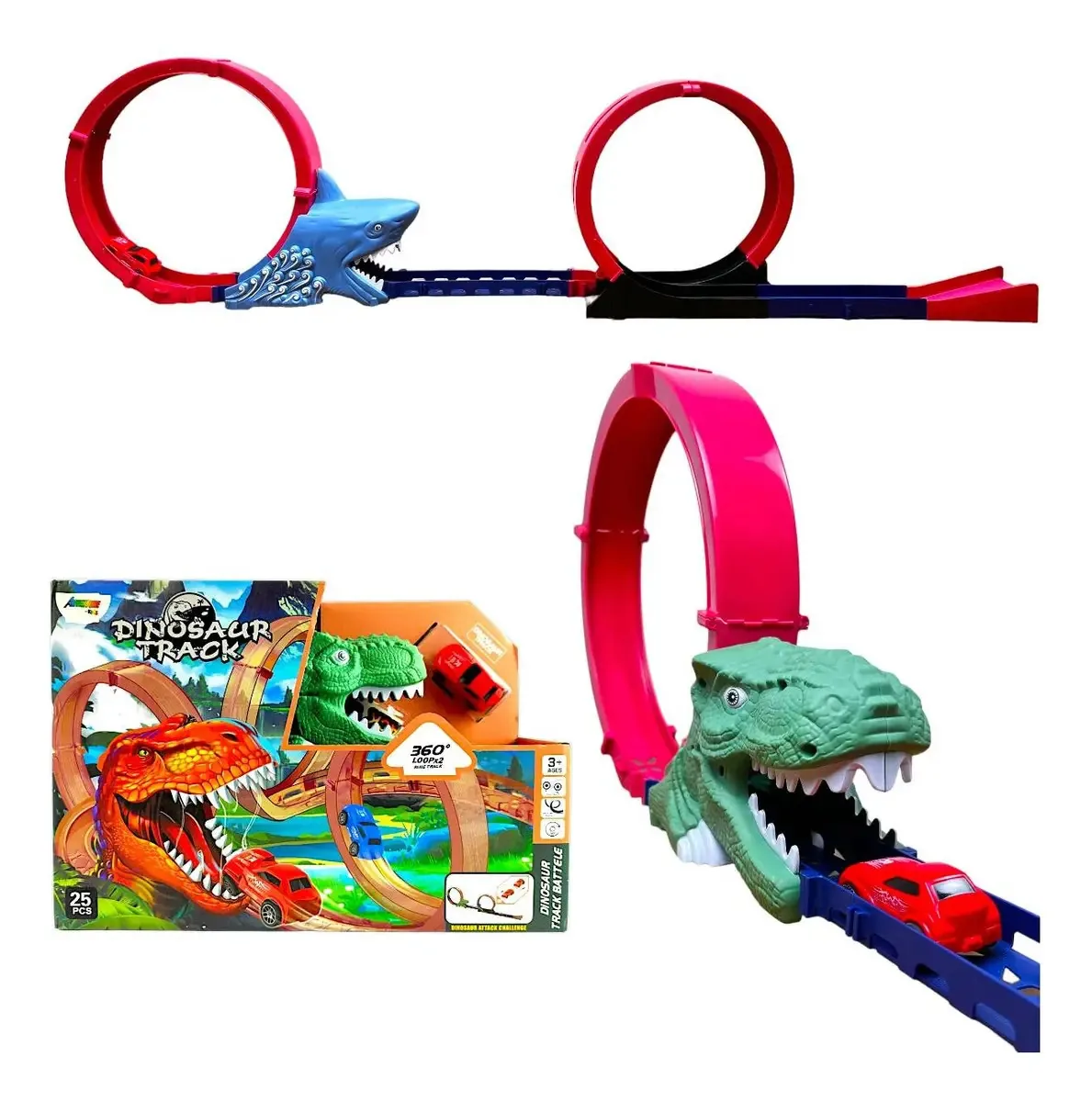 Brinquedo Pista Acrobática Looping Duplo C/ Carrinho Fricção Cor Tubarão