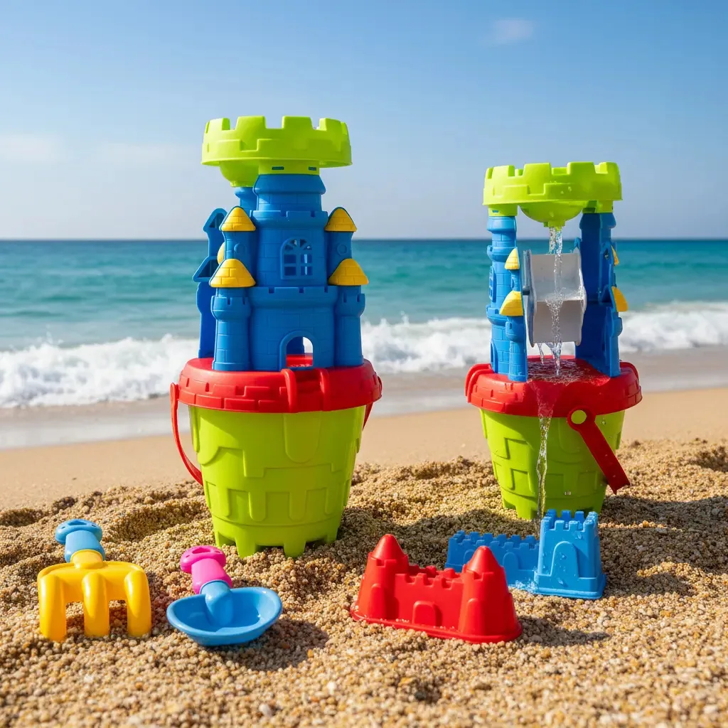 Kit Balde De Praia Castelo Moinho Água Pá Rastelo Brinquedos