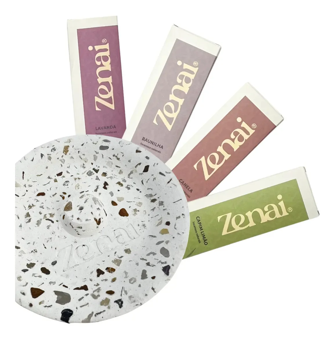 Incensário E Incensos Premium Kit Zenai 100% Natural Fragrância Capim Limão Lavanda Canela e Baunilha