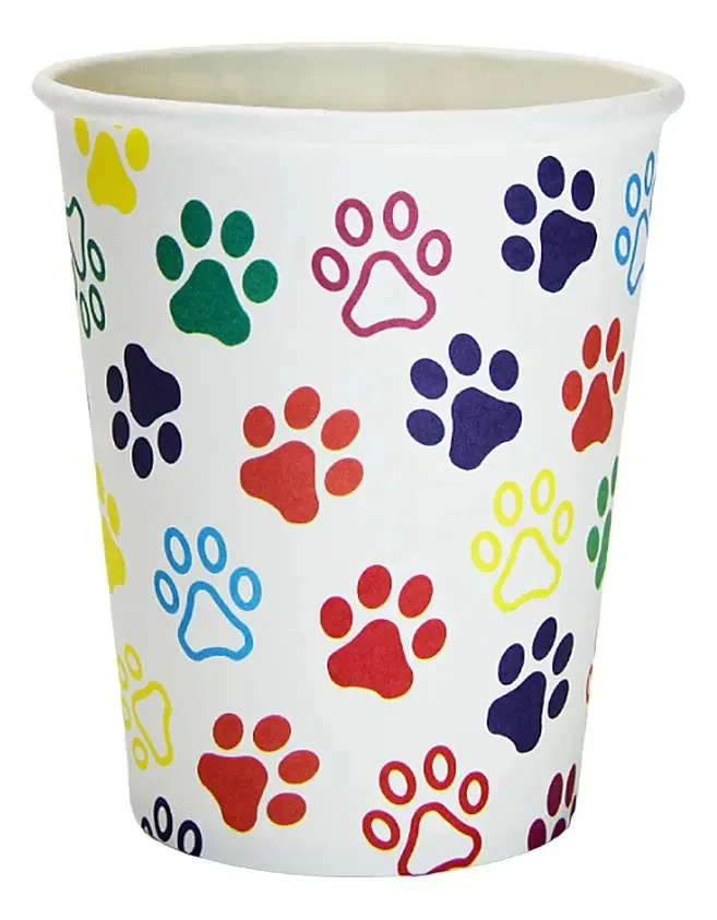 Copos Descartáveis de Papel Silverfestas 270ml Estampa Patinhas Biodegradáveis