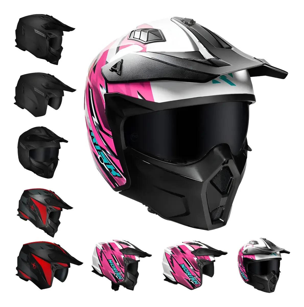 Capacete Multi-Modular Norisk Darth 2 Rosa para Adultos com 2 Viseiras, Tamanho 60