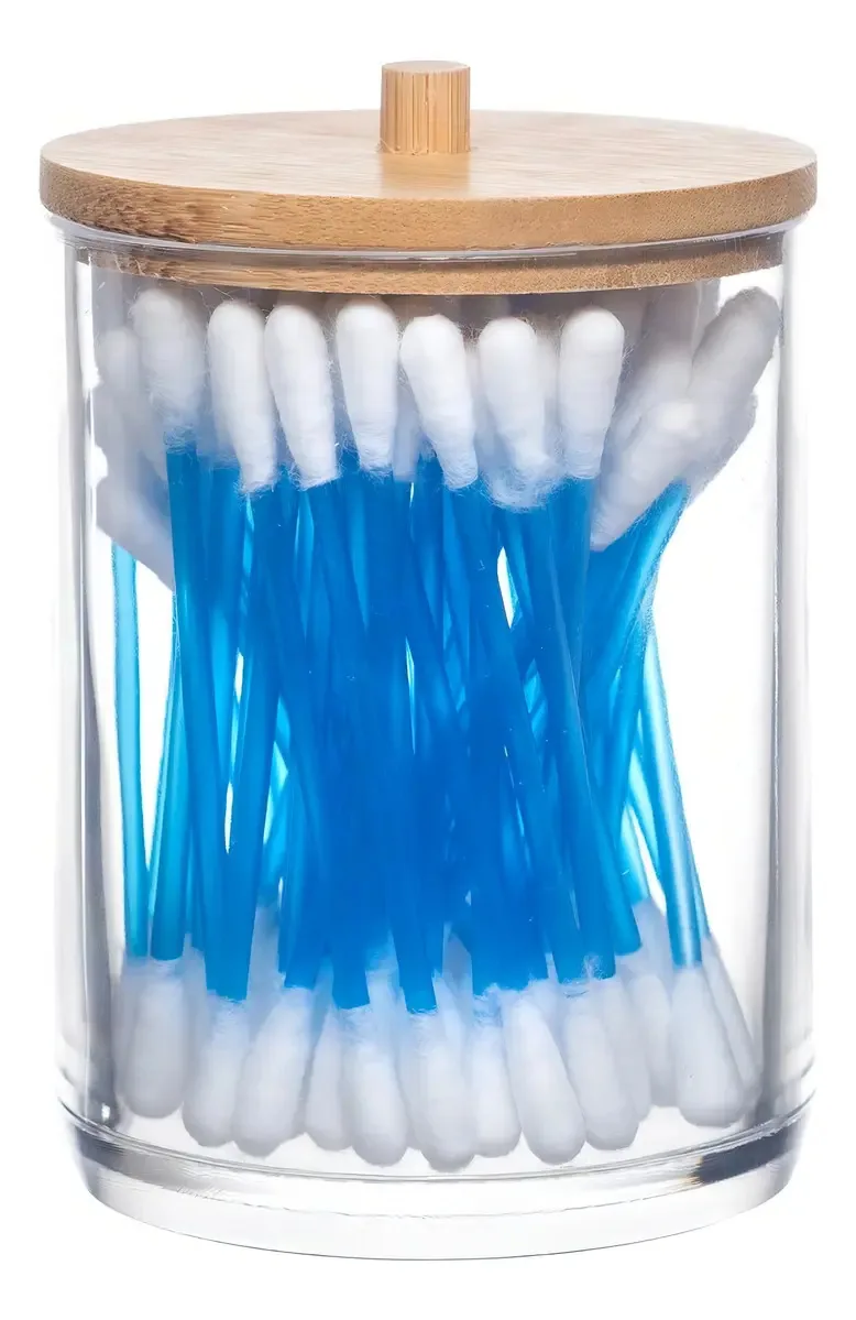 Porta Algodão Cotonete P/ Banheiro Limpeza De Pele Bambú Cor Transparente