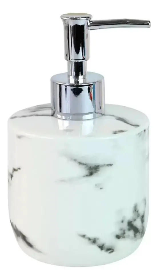 Porta Sabonete Líquido Porcelana 400ml Marmorizado Cor Branco