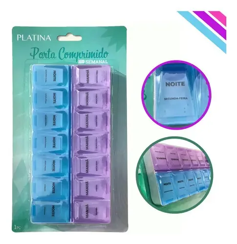 Porta Comprimidos Semanal Colorido C3B Com 14 Compartimentos