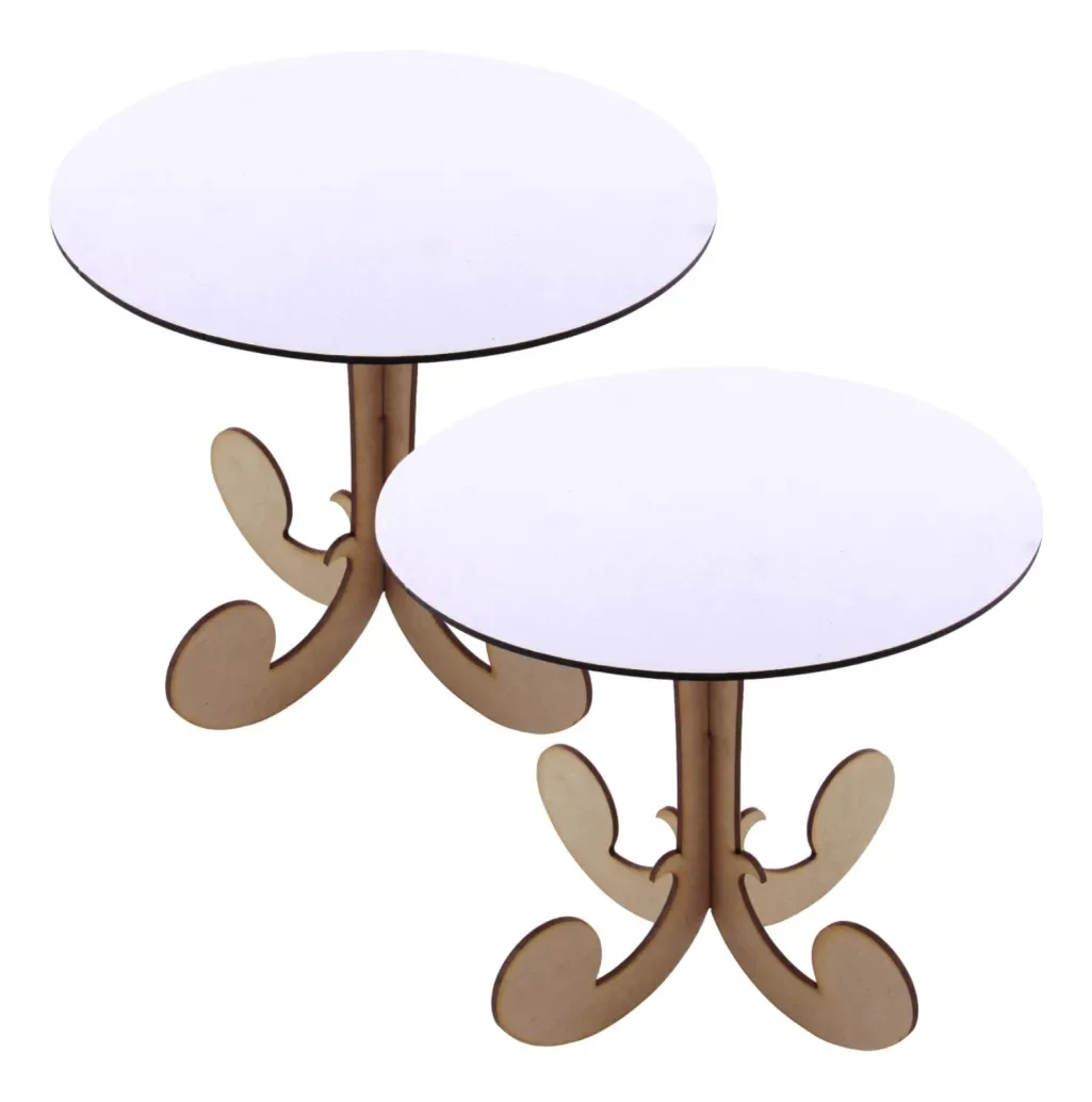 2 Bandejas Redonda Pedestal Alta Porta Doces - Mdf Branco Branco