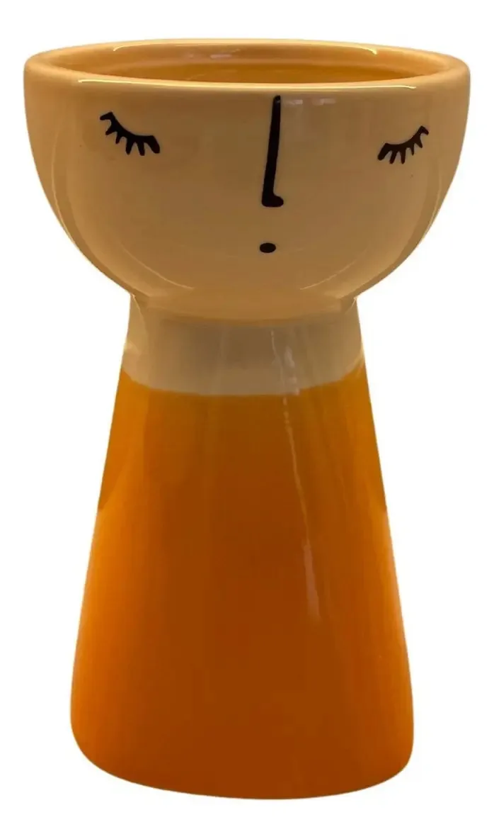 Vaso Decorativo Boneca Cachepot Decoração Cor Laranja