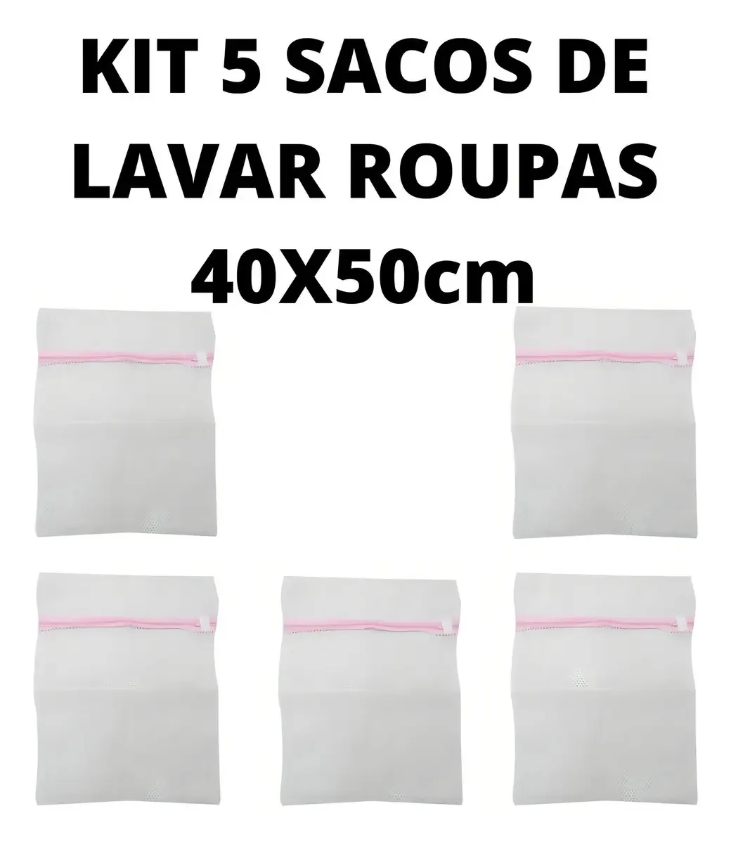 Kit 5 Saquinhos De Lavar Roupas Delicadas 40x50cm