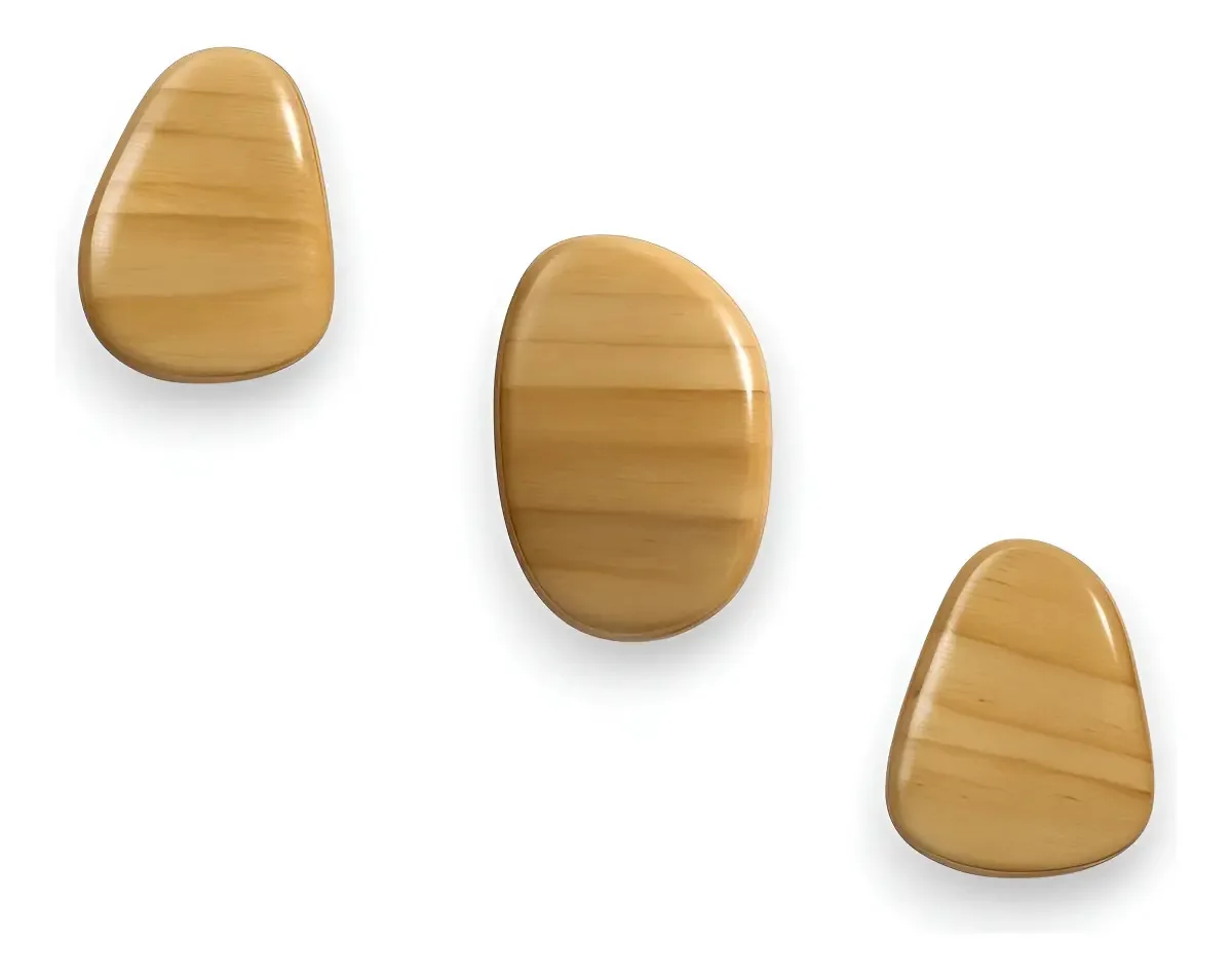 Conjunto de 3 Ganchos Cabideiros de Parede em Pinus com Verniz Incolor