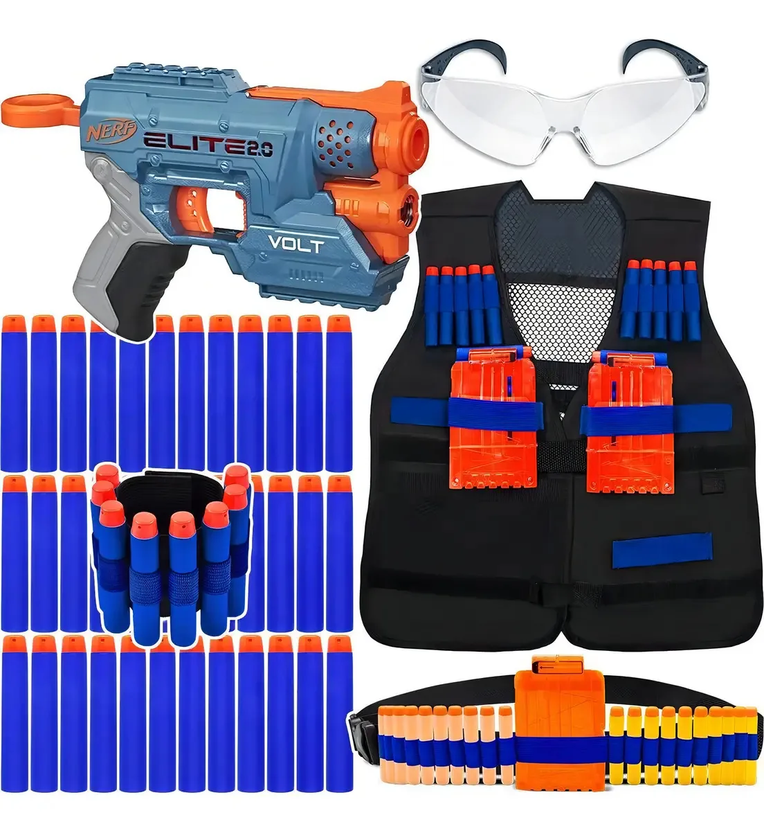 Kit Lançador Volt Nerf + Colete + Acessórios + 60 Dardos