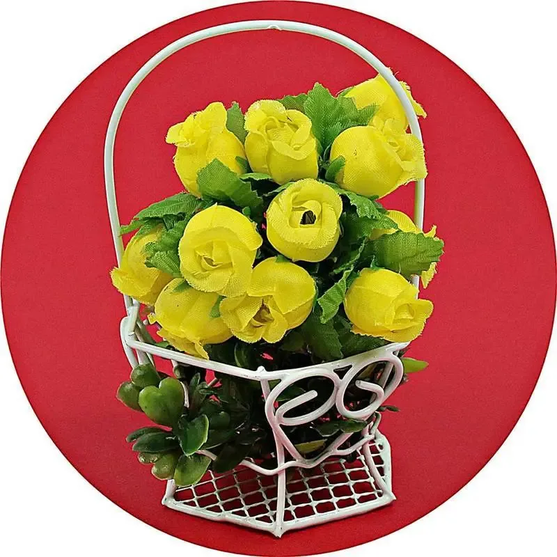72 Unidades Mini Botão De Rosa Em Cetim Amarelo