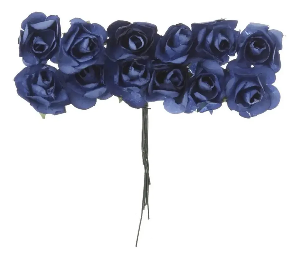 72 Unidades Mini Botão De Rosa Em Papel Azul Marinho