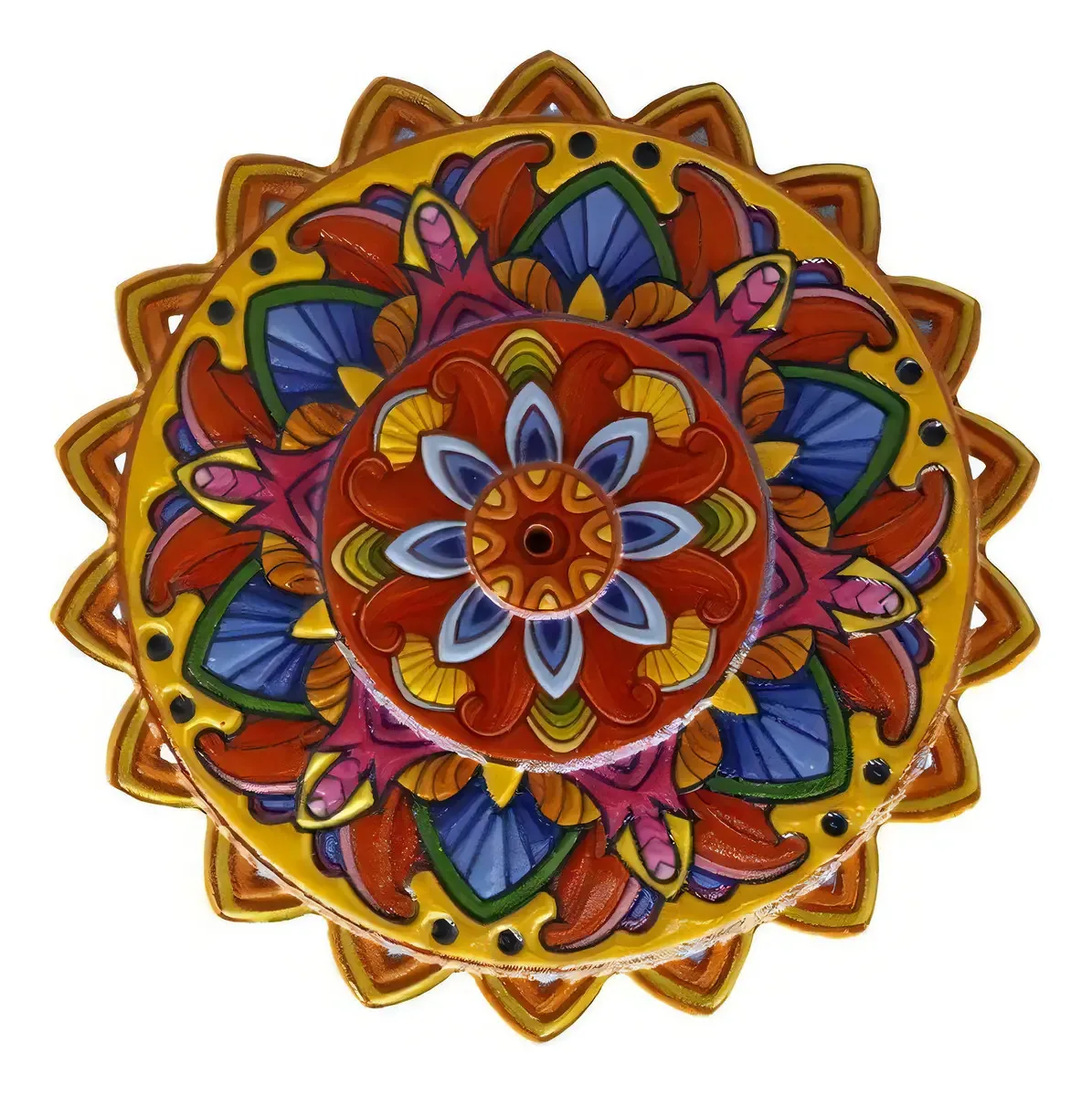 Mandala Em Resina Para Decoração Amarela Vermelha E Azul
