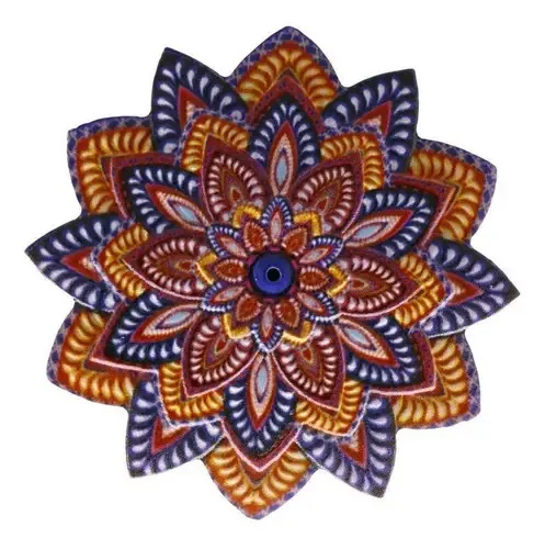 Mandala Em Resina Para Decoração Azul E Laranja 7x7cm