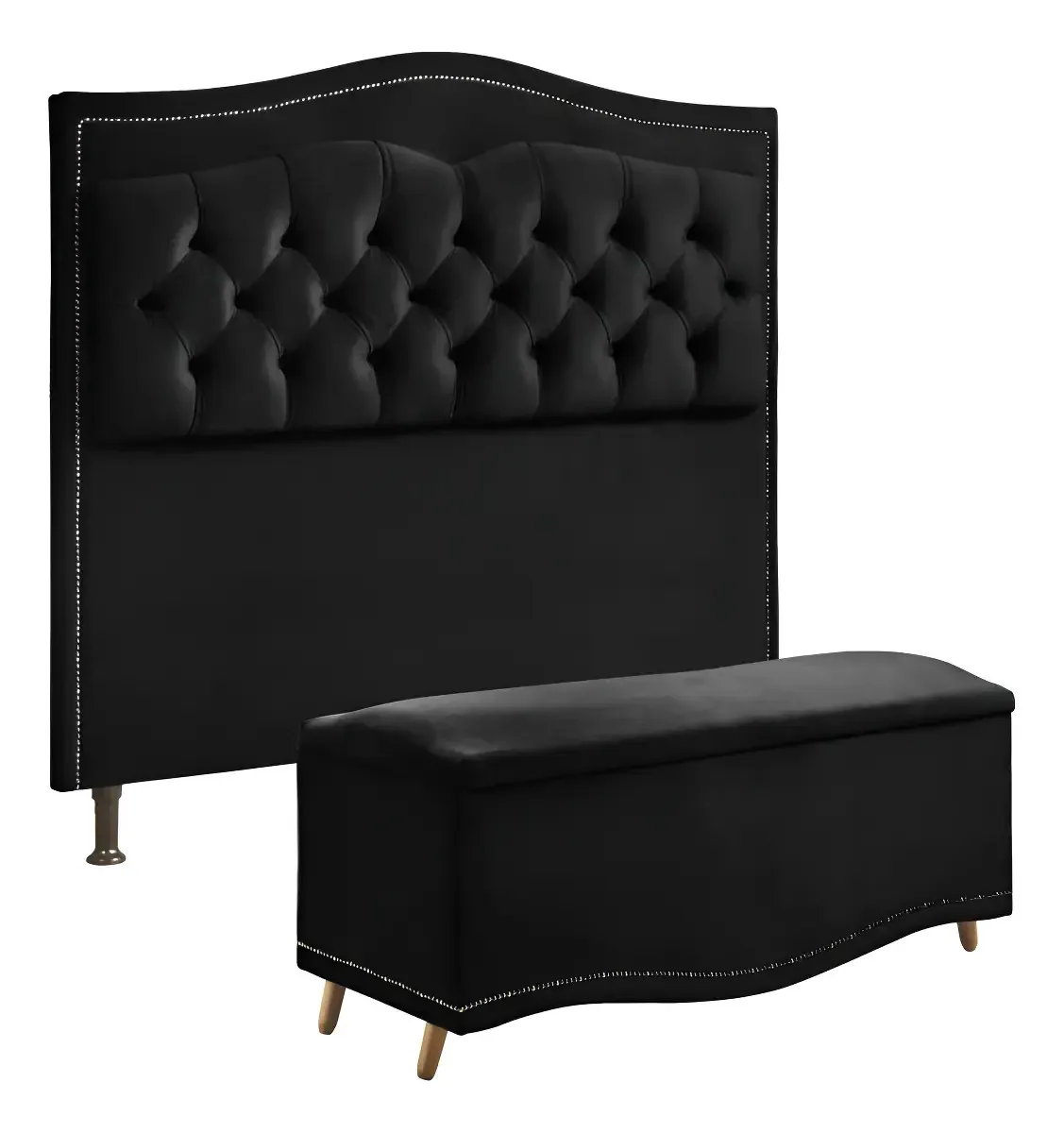 Cabeceira E Calçadeira Holanda Veludo Shop Das Cabeceiras Cor Preto