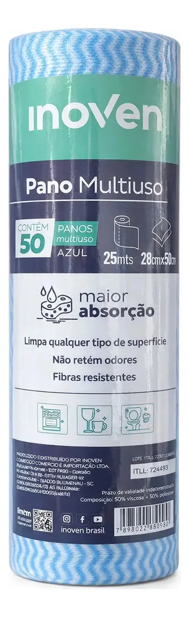 50 Panos Multiuso Perfex 28x40cm Rolo Limpeza Azul Azul