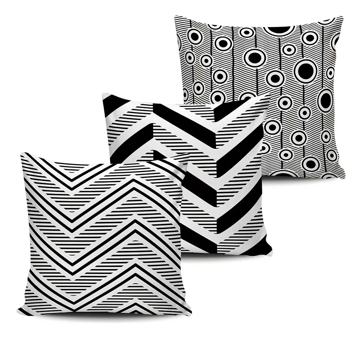 Kit 3 Almofadas Preto Branco 45x45 Com Enchimento-geoblack09