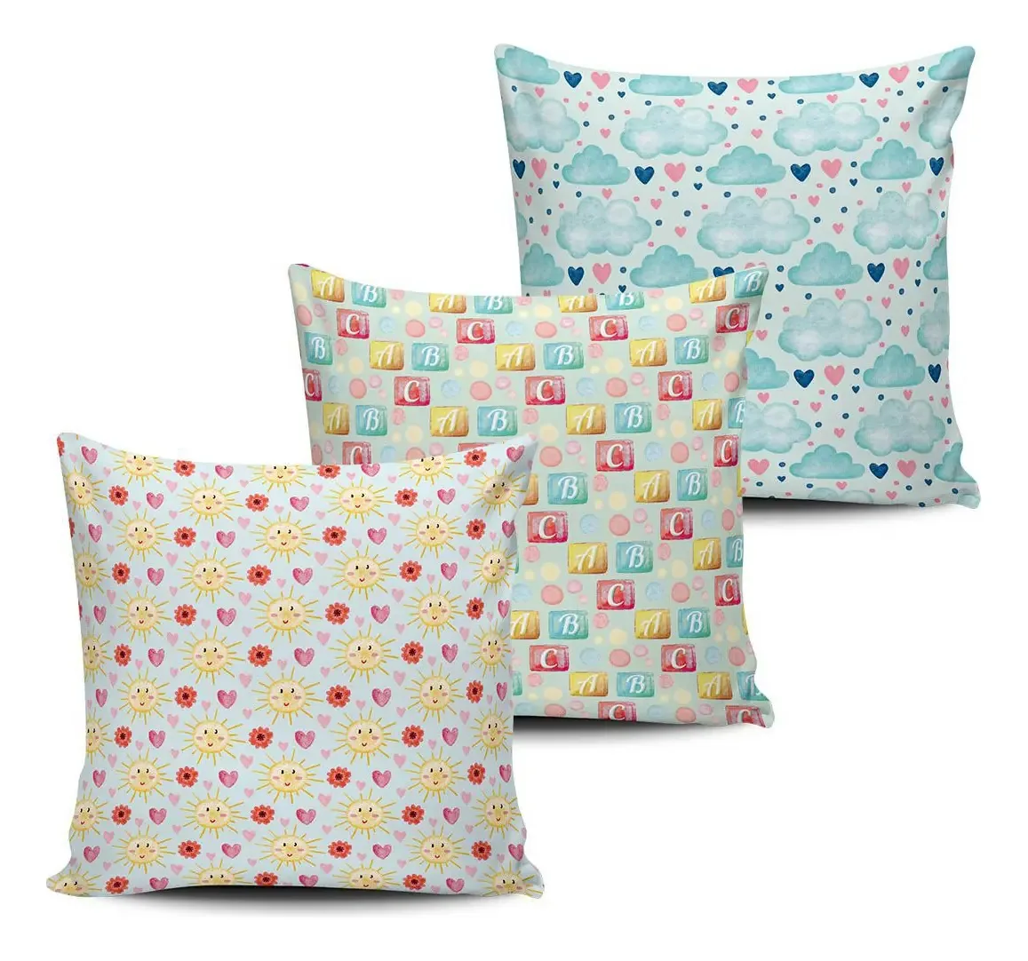 Kit 3 Almofadas Decorativas Infantil 45x45cm