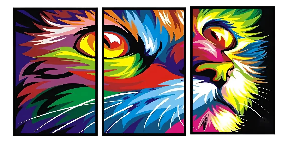 Quadros Mosaico Decorativo Gato Colorido - Preta