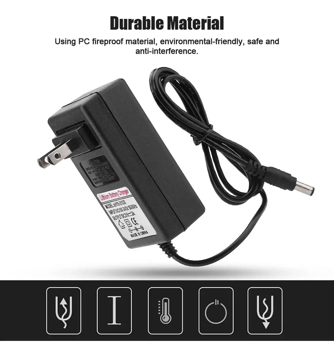 Carregador de bateria de lítio Tuwei, carregador de bateria preto, carregador de bateria seguro à prova de fogo DC 21v 2a, para faróis de carros de brinquedo (US Plug) Uu.)