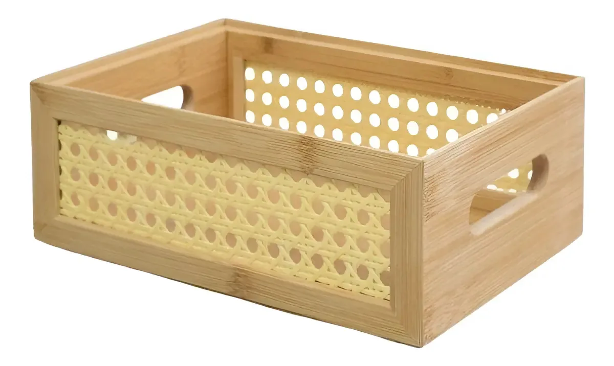 Digon Store Caixa organizadora empilhável em bambu e palha indiana 22cm Palha