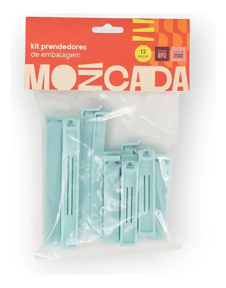 Kit 12 Prendedores De Embalagem Mozcada Azul