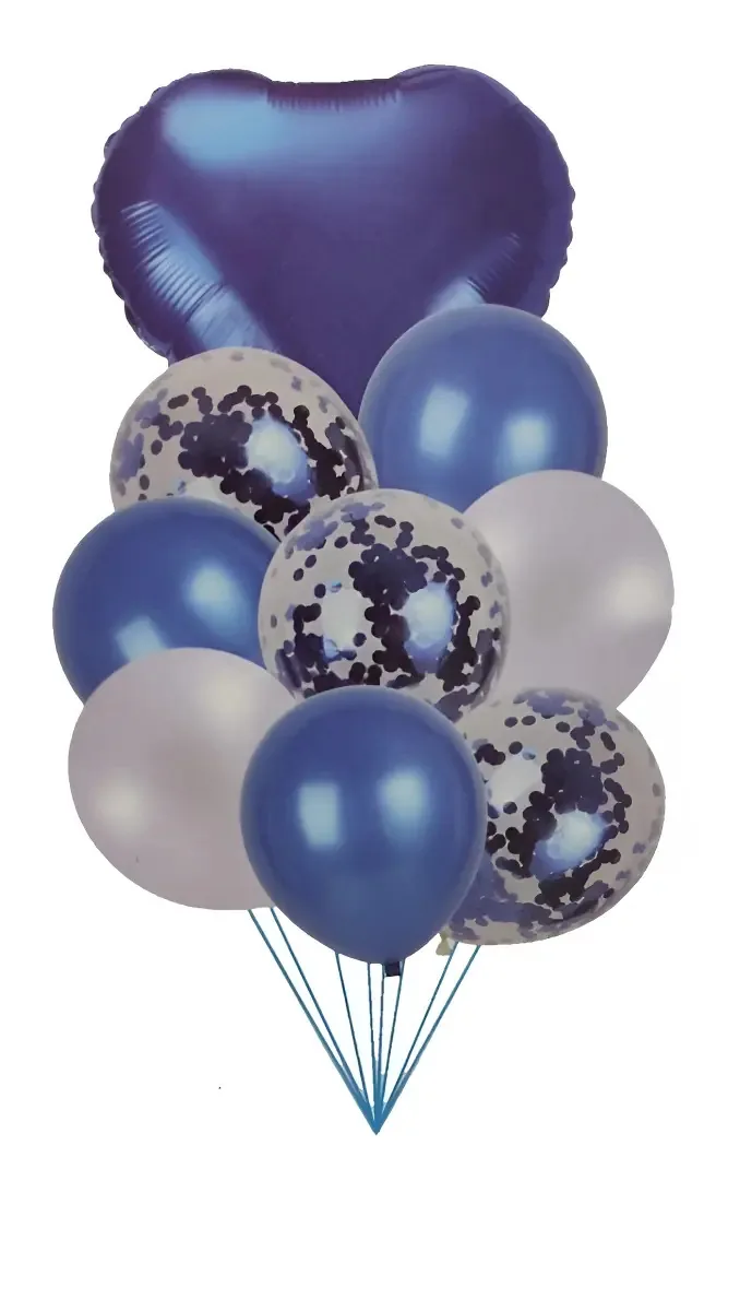 Kit Balao Hiperfesta Coracao / Confete / Metalic 9un Cor Azul