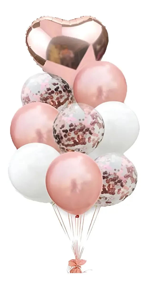 Kit Balao Hiperfesta Coracao / Confete / Metalic 9un Cor Rose gold