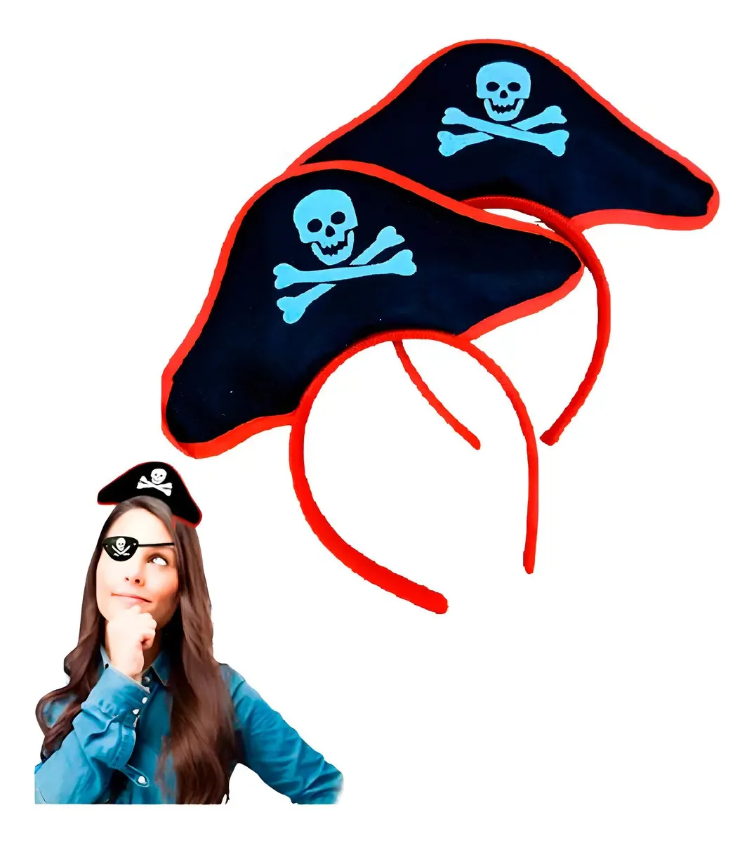5 Tiaras Pirata Fantasia Halloween/ Carnaval Cosplay Cor Vermelho