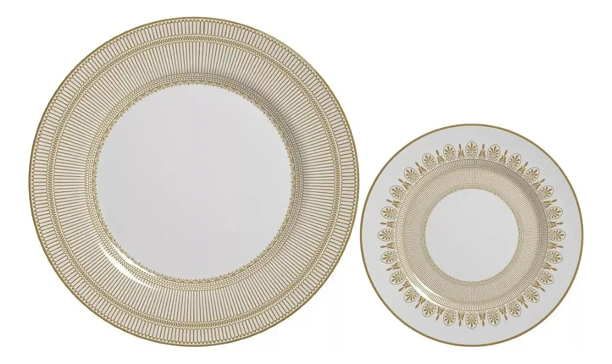Conj. Pratos Rasos Pratos Sobremesa Plissan Dourado Alleanza Cor Plissan rendado