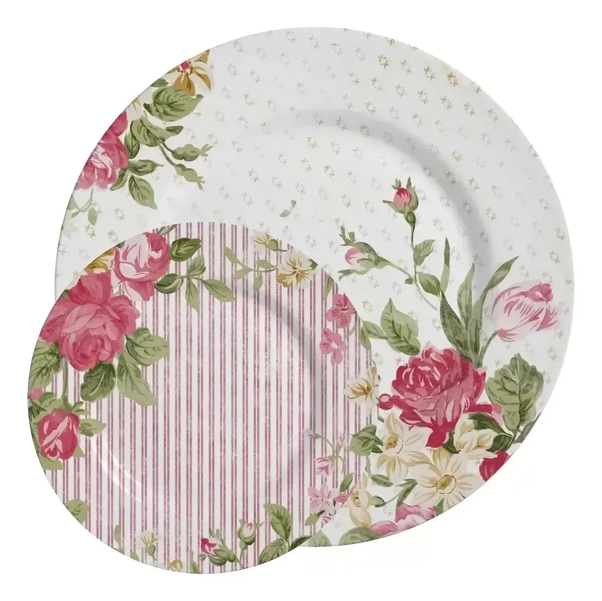 Conjunto C/ 6 Pratos Rasos E 6 Pratos P/ Sobremesa Alleanza Cor Adore Estampado Adore