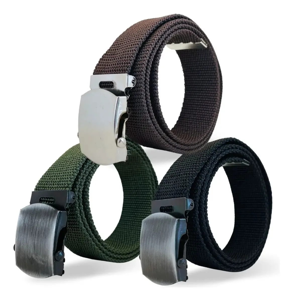Kit 3 Cintos Resistentes Tático Nylon Cor Preto | Marrom | Verde Tamanho 145