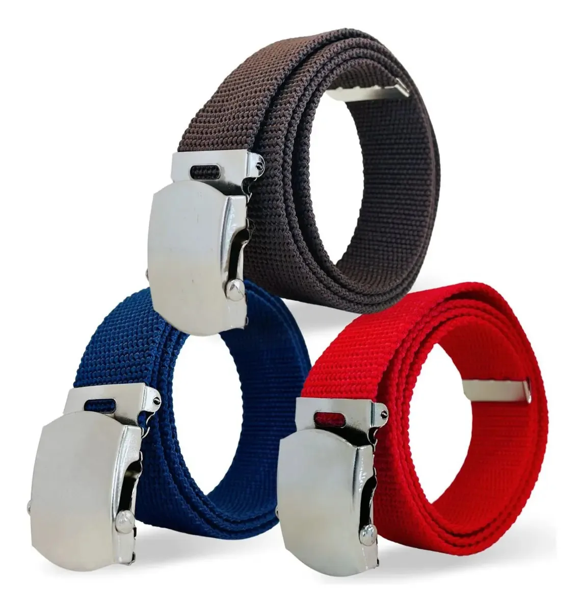 Kit 3 Cintos Resistentes Tático Nylon Cor Marrom | Marinho | Vermelho Tamanho 145