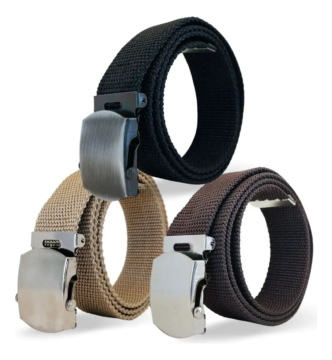 Kit 3 Cintos Resistentes Tático Nylon Cor Preto | Marrom | Ocre Tamanho 145