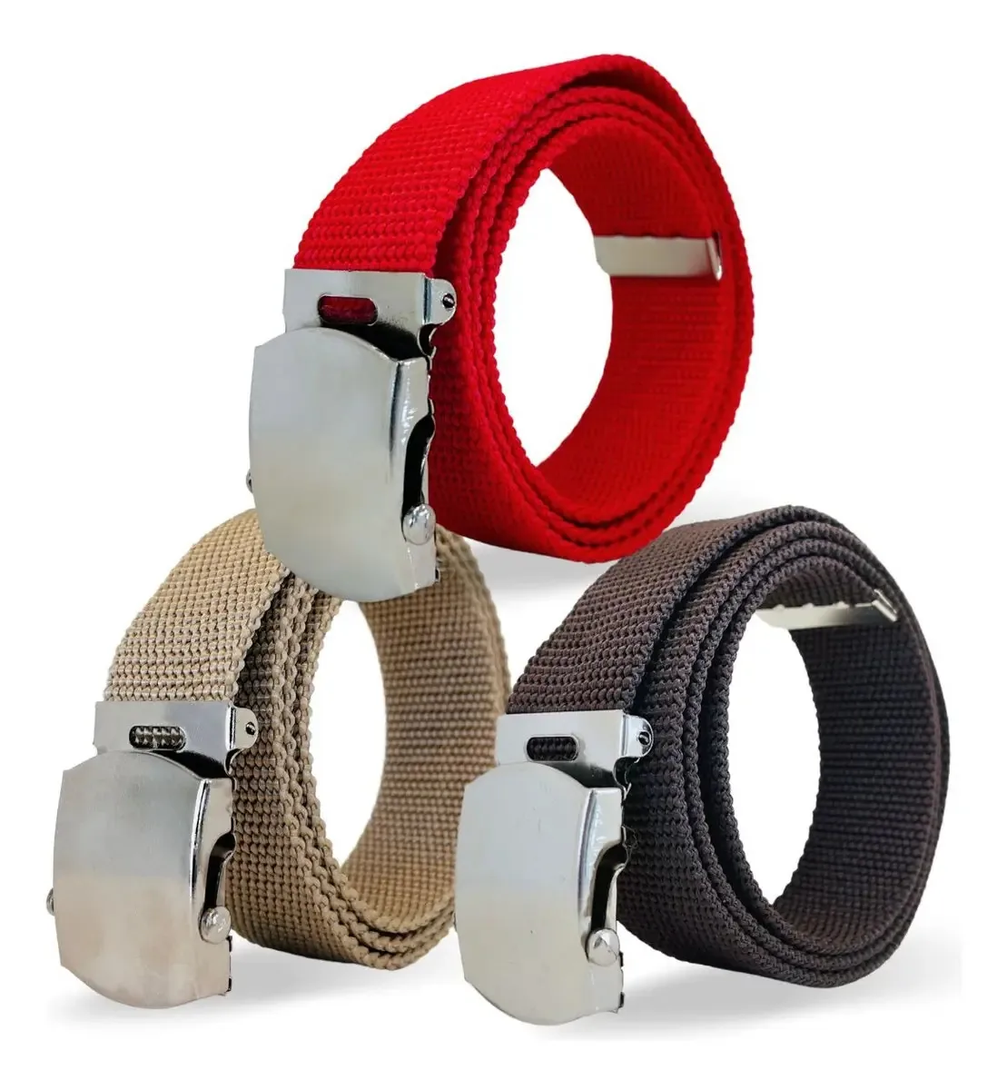 Kit 3 Cintos Resistentes Tático Nylon Cor Marrom | Ocre | Vermelho Tamanho 115