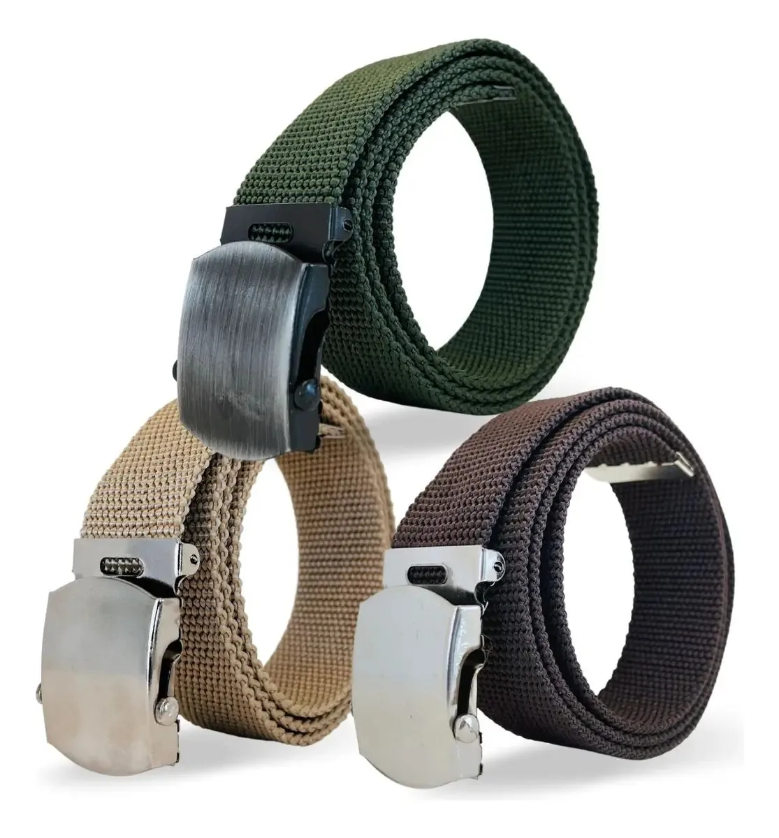 Kit 3 Cintos Resistentes Tático Nylon Cor Marrom | Ocre | Verde Tamanho 145