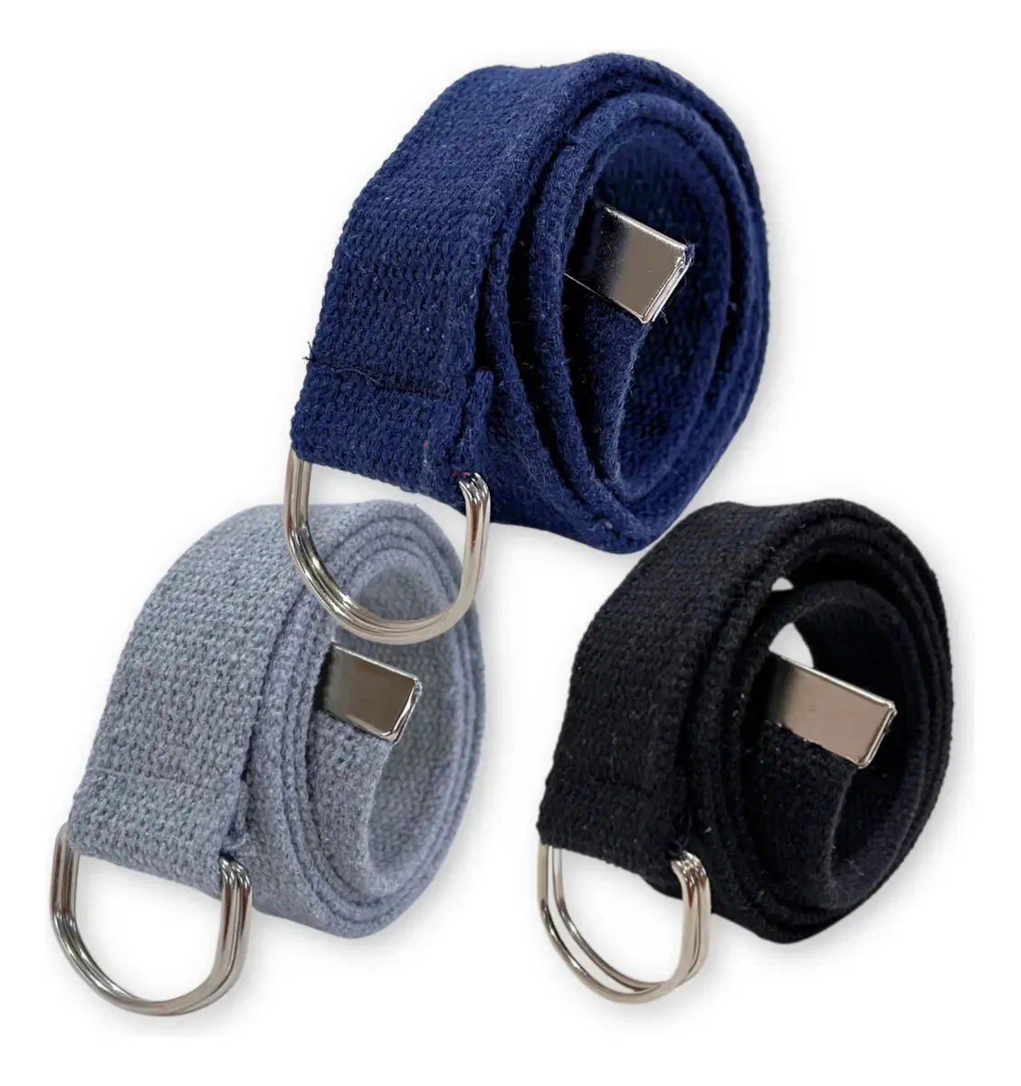 Atacado Kit 3 Cintos Masculinos Lona Argola Dupla Premium + Cor Preto | Cinza | Marinho Tamanho 115