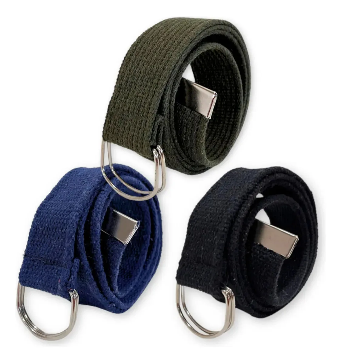 Atacado Kit 3 Cintos Masculinos Lona Argola Dupla Premium + Cor Preto | Marinho | Verde Tamanho 145