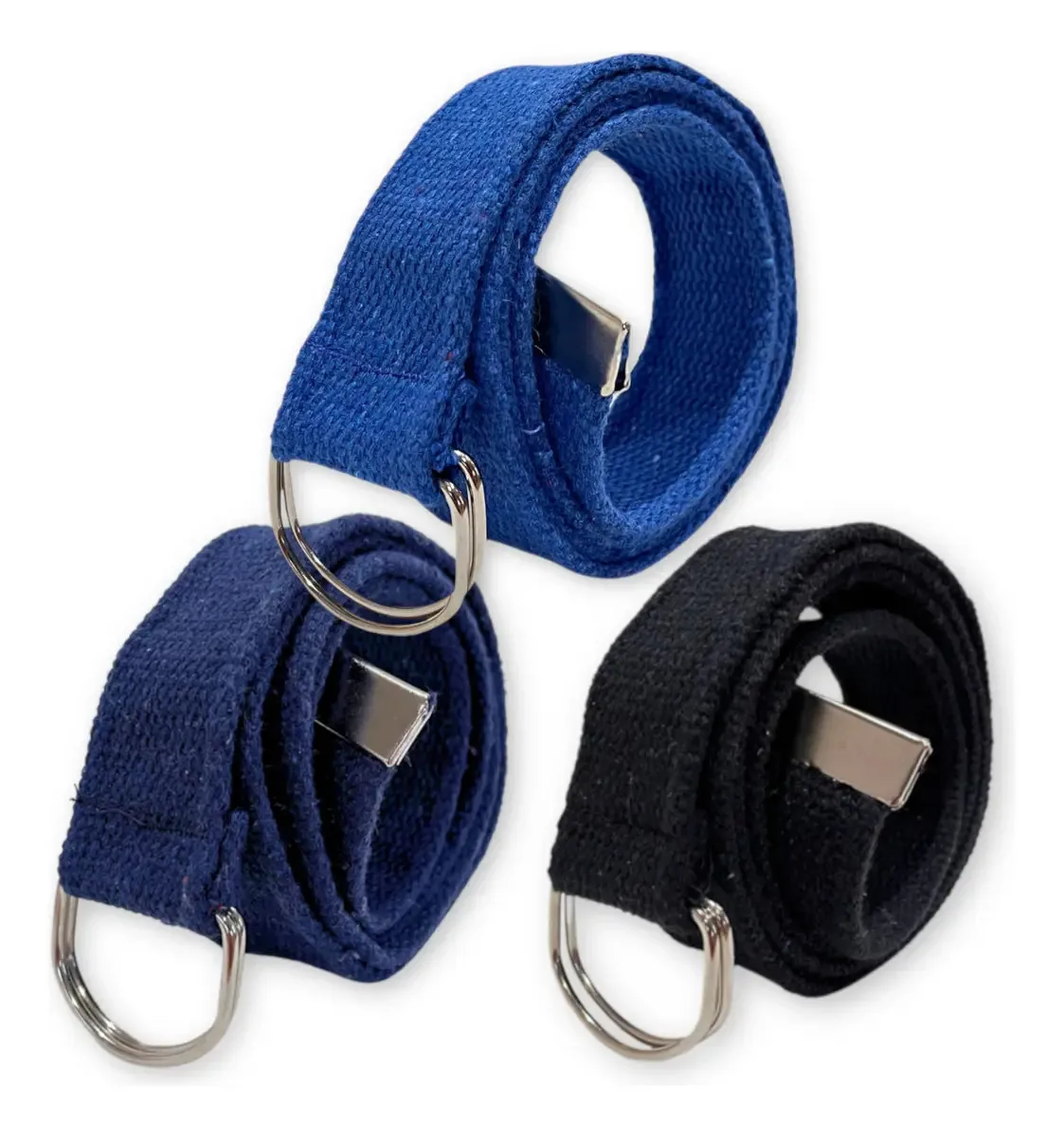 Atacado Kit 3 Cintos Masculinos Lona Argola Dupla Premium + Cor Royal | Preto | Marinho Tamanho 115