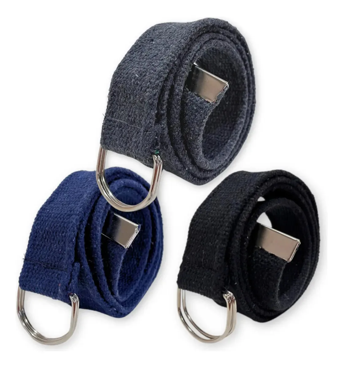 Atacado Kit 3 Cintos Masculinos Lona Argola Dupla Premium + Cor Preto | Chumbo | Marinho Tamanho 115